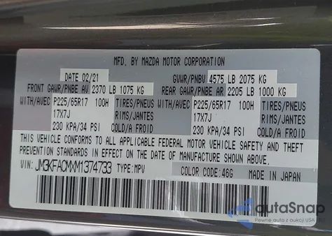 2021 Mazda Cx-5 Touring z USA, uszkodzony, nr VIN JM3KFACMXM1374733